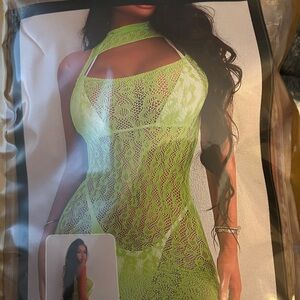 Neon Green Lace Halter Dress new